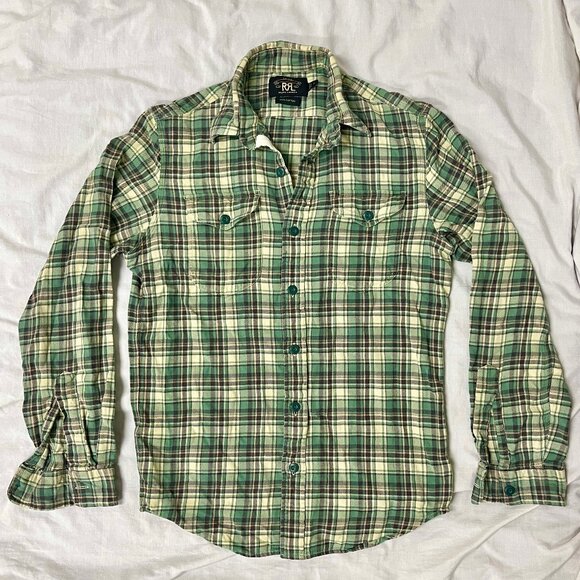 RRL & CO / RALPH LAUREN PLAID LIGHTWEIGHT FLANNEL SHIRT - SMALL - Picture 1 of 5